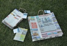 Turn recycled newspapers into bags