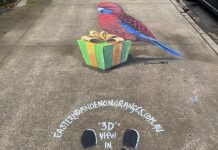 Chalk drawings decorate hills