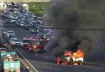 Motorcycle flips, ute explodes in fiery Monash Fwy crash